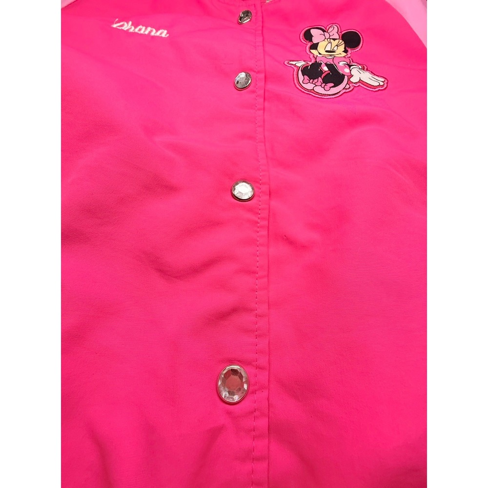Disney Minnie Mouse Bomber Jacket Pink Girls‎ 7/8 Ohana "Family" Embroidered - Picture 7 of 15